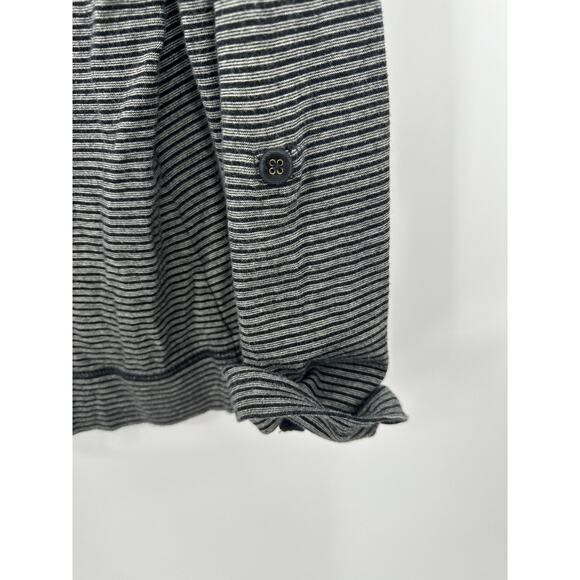 LRL Black Gray Striped Pullover Henley Hoodie Shirt Roll Tab Women XL Cotton - Picture 7 of 7